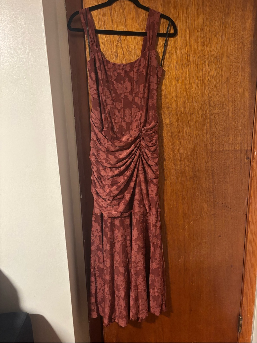 Lulu's Red Rust Celeste Square-Neck Maxi Dress with Ruched Waist - Picture 2 of 4